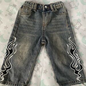 SHEIN Kids Denim Jeans with White Flame Accents